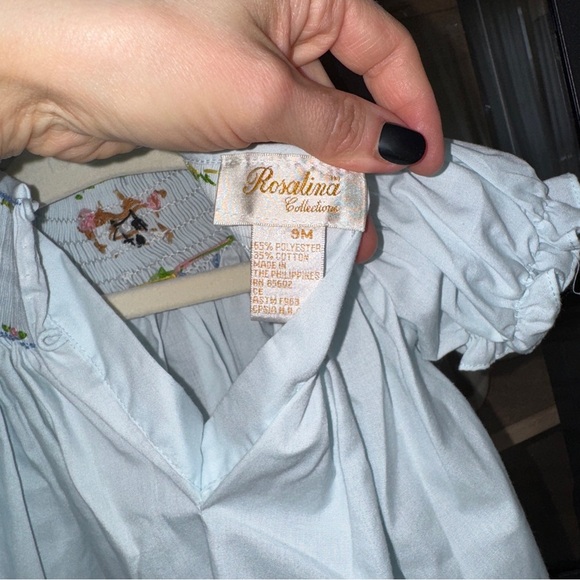 Smocked teddy bear dress embroidered short sleeve puff baby girl ruffle floral - Picture 6 of 6